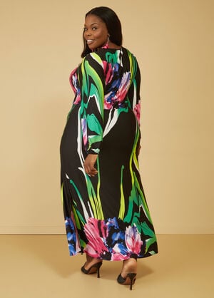 Floral Print Faux Wrap Maxi Dress, Black Combo image number 1