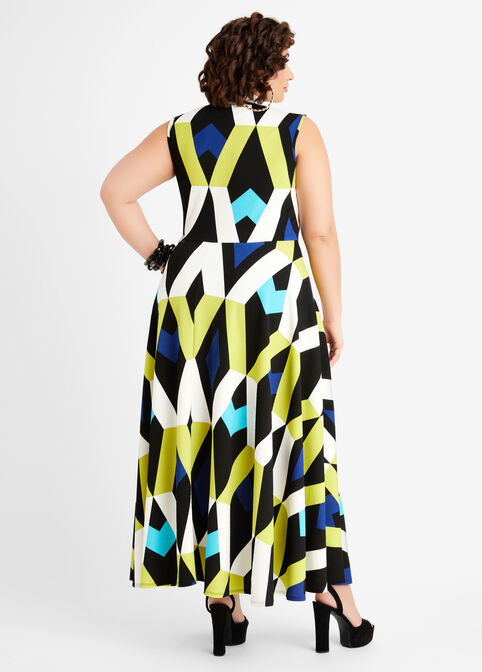 Geo Diamond Mock Wrap Maxi Dress, Multi image number 1