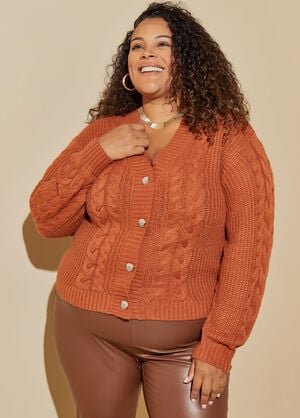 Cable Knit Cardigan, Bombay Brown image number 0