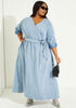 Faux Wrap Chambray Maxi Dress, Denim image number 2