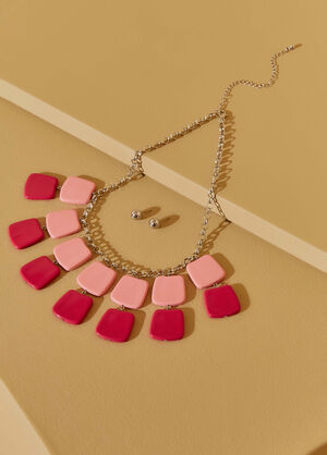 Disc Necklace & Earrings Set, Bright Rose image number 1