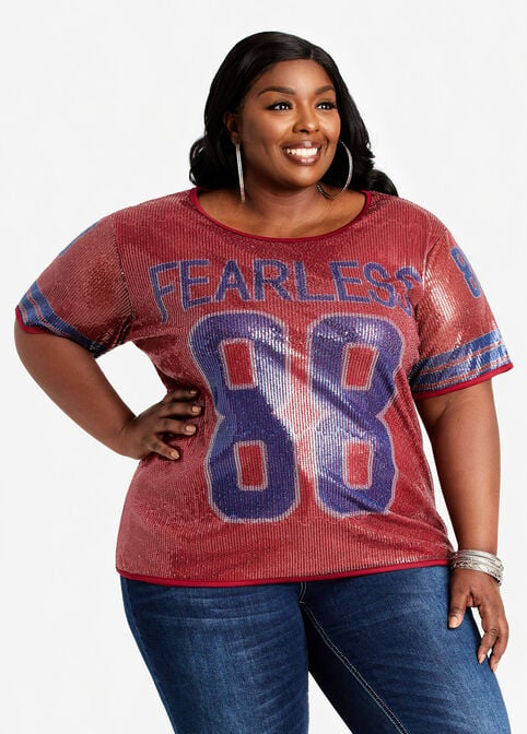 Fearless Sequin Graphic Jersey Tee, Rhododendron image number 0