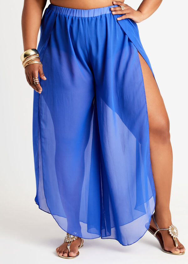 YMI Blue Sheer Cover Up Pants, Blue image number 0