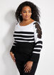 Stripe Lace Flare Sleeve Sweater, Black White image number 0