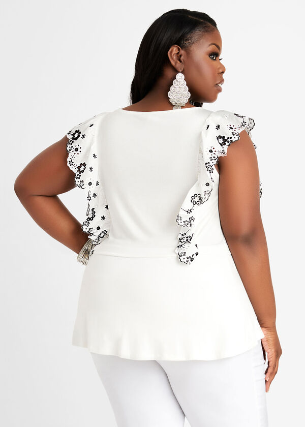 Eyelet Trimmed Peplum Top, White image number 1