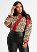 Belted Animal Print Keyhole Top, Chili Pepper image number 2