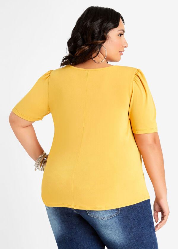 Puff Short Sleeve Knit Swing Top, Nugget Gold image number 1