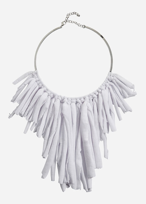White Fringe Collar Necklace, White image number 0