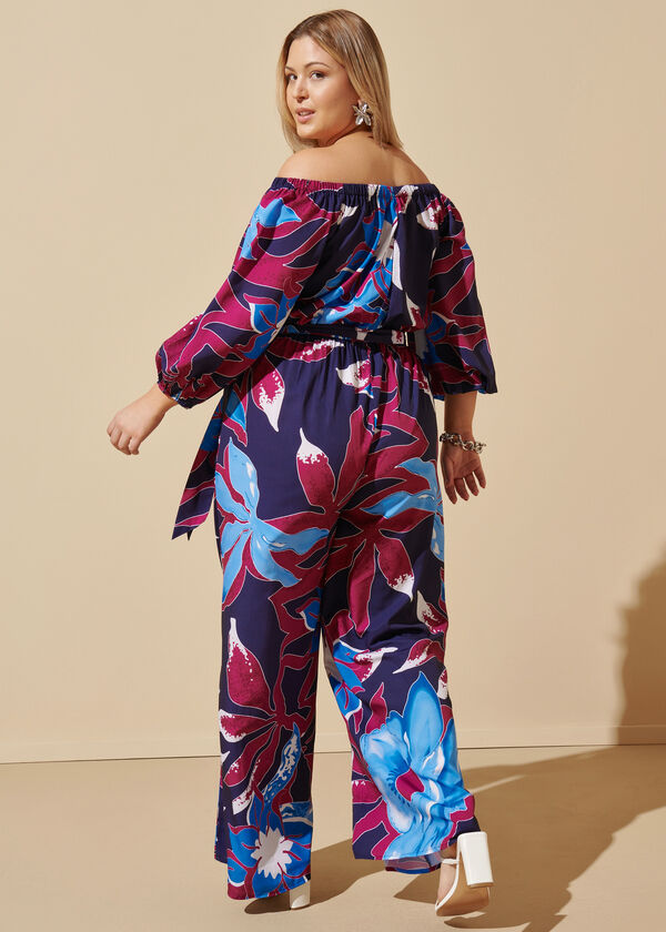 Off The Shoulder Abstract Jumpsuit, Multi image number 1