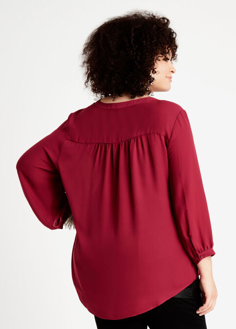 Tall Red V Neck Pullover Blouse, Rhododendron image number 1