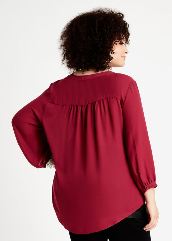 Tall Red V Neck Pullover Blouse, Rhododendron image number 1