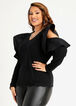 Plus Size Rib Knit Cold Shoulder Cute Ruffle Sexy Cutout Fitted Top image number 0