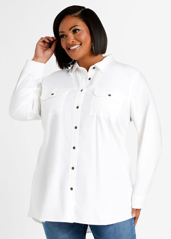 White Twill Button Up Top, White image number 0