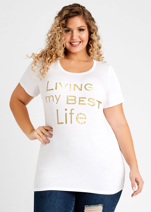 Plus Size Gold Living My Best Life Graphic Positive Message Tee