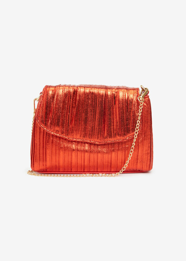 Pleated Metallic Faux Leather Clutch, Barbados Cherry image number 0