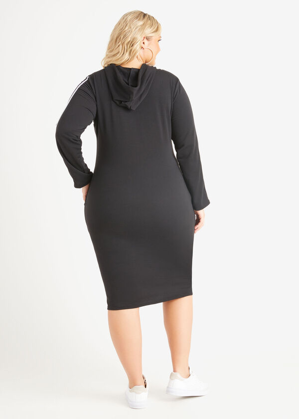 Stripe Trimmed Jersey Hooded Dress, Black image number 1