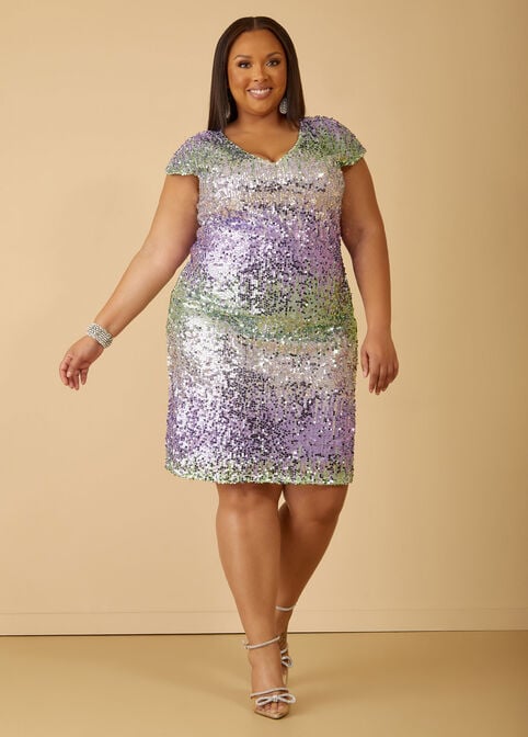 Ombre Sequined Mesh Shirt Dress, Ice Green image number 0