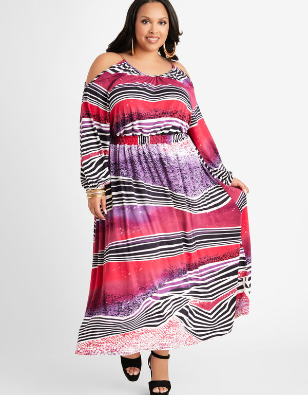 Abstract Cold Shoulder Maxi Dress, Multi image number 0