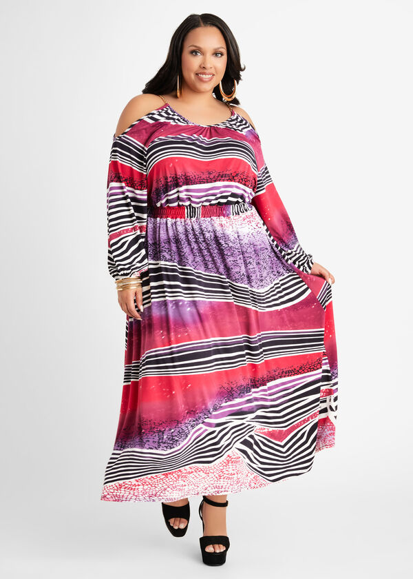 Abstract Cold Shoulder Maxi Dress, Multi image number 0