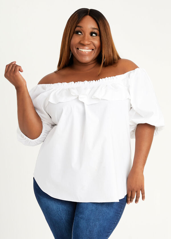 Plus Size Off The Shoulder Peasant Ruffle Tiered Puff Sleeve Top