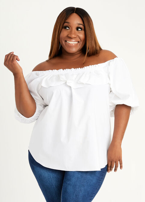 Plus Size Off The Shoulder Peasant Ruffle Tiered Puff Sleeve Top image number 0