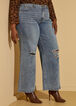 Distressed High Rise Wide Leg Jeans, Dk Rinse image number 3