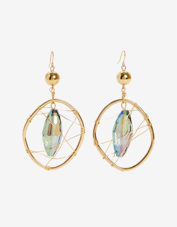 Gold Wire Stone Drop Earrings, Gold image number 1