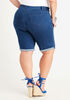 Distressed Dot Denim Shorts, Medium Blue image number 1