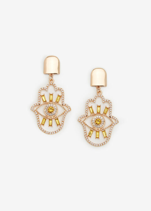 Hamsa Diamond Drop Earrings, Nugget Gold image number 0
