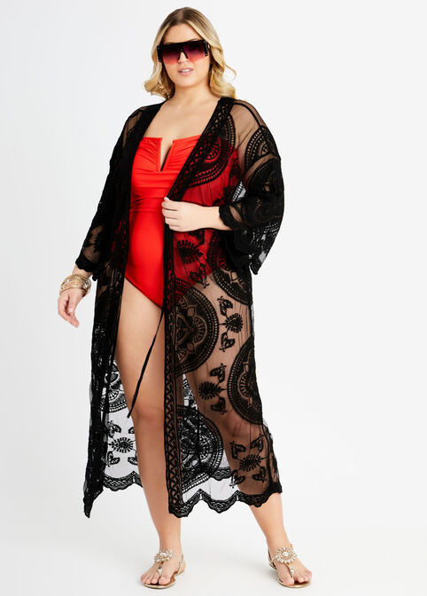 Beach Break Lace Duster Cover Up, Black image number 2