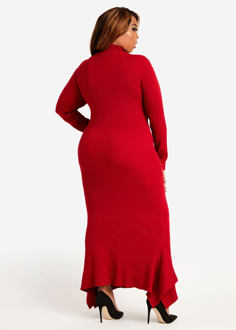 Asymmetric Bodycon Sweater Dress, Chili Pepper image number 2