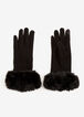 Black Faux Fur Trim Tech Gloves, Black image number 0
