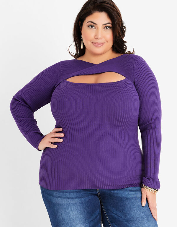 Twist Front Ribbed Knit Top, Acai image number 0