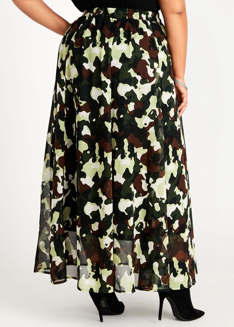 Sheer Camo Maxi Skirt, Military Olive image number 1