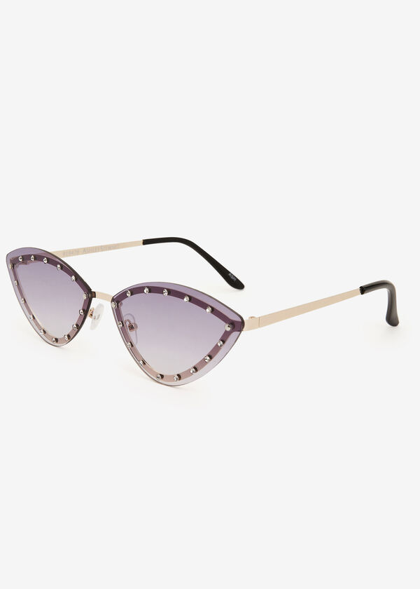 Small Rhinestone Cateye Sunglasses, Purple Magic image number 1