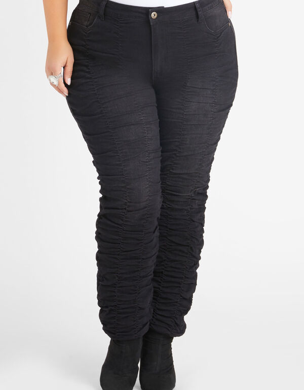 Ruched Mid Rise Skinny Jeans, Black image number 0