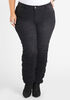 Ruched Mid Rise Skinny Jeans, Black image number 0