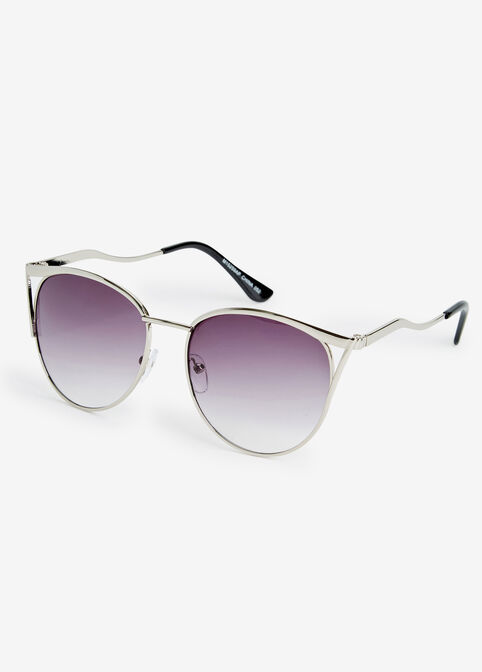 Metal Round Twist Hinge Sunglasses, Silver image number 1