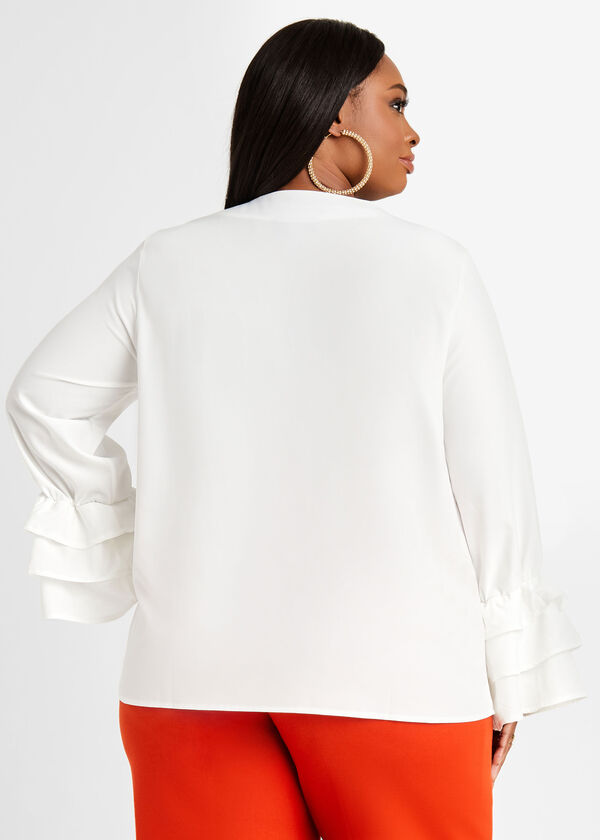 Tiered Bell Sleeve Button Up Top, White image number 1
