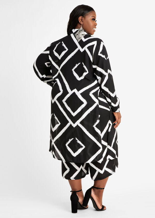 Stripe Semi Sheer Duster Button Up, Black White image number 1