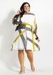 Belted Geo Stripe Chiffon Dress, Black Combo image number 0