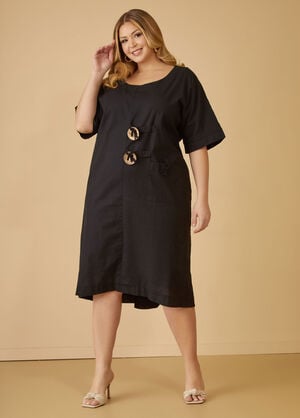 Embellished Linen Blend Dress, Black image number 0