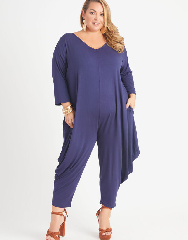 Stretch Jersey Wide Leg Jumpsuit, Navy image number 0