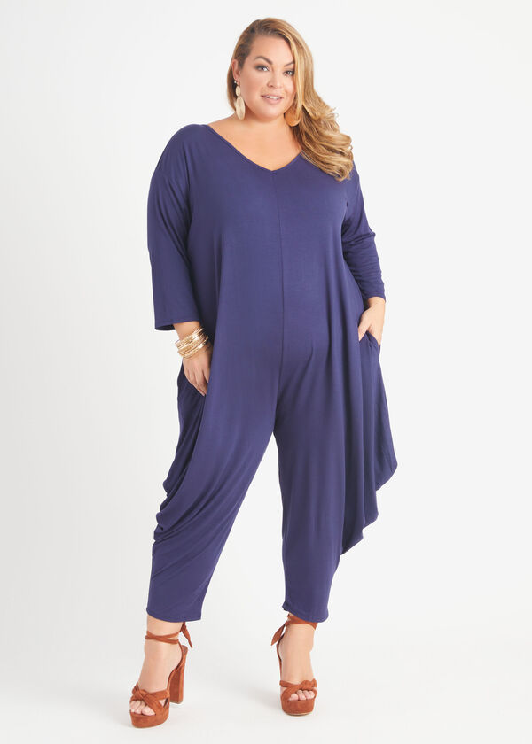 Plus Size jumpsuit wide leg romper jersey knit knitted mesh plus size catsuit image number 0