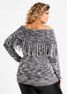 Lurex Off Shoulder Fringe Sweater, Black White image number 1