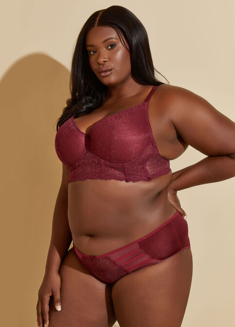 Lace Bustier And Mesh Panty Set, Rhododendron image number 3