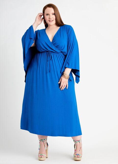 Kimono Tie Waist Wrap Maxi Dress, Classic Blue image number 0