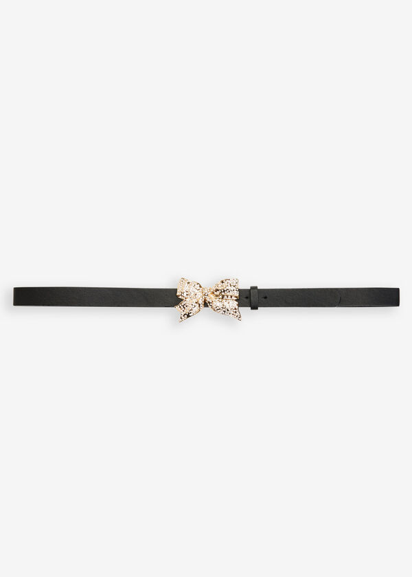Bow Embellished Faux Leather Belt, Black image number 1