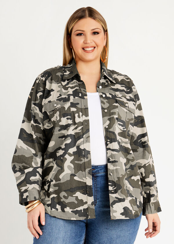 Camo Utility Button Up Top, Deep Depths image number 0