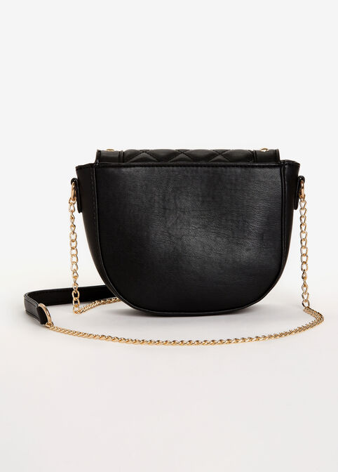 Studded Quilted Faux Leather Bag, Black image number 1